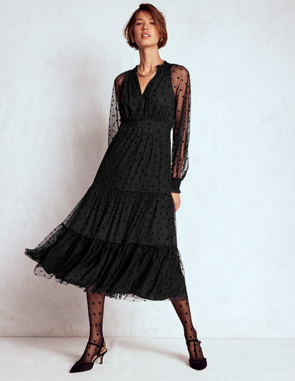 Lucille Tulle Midi Dress-Black-4