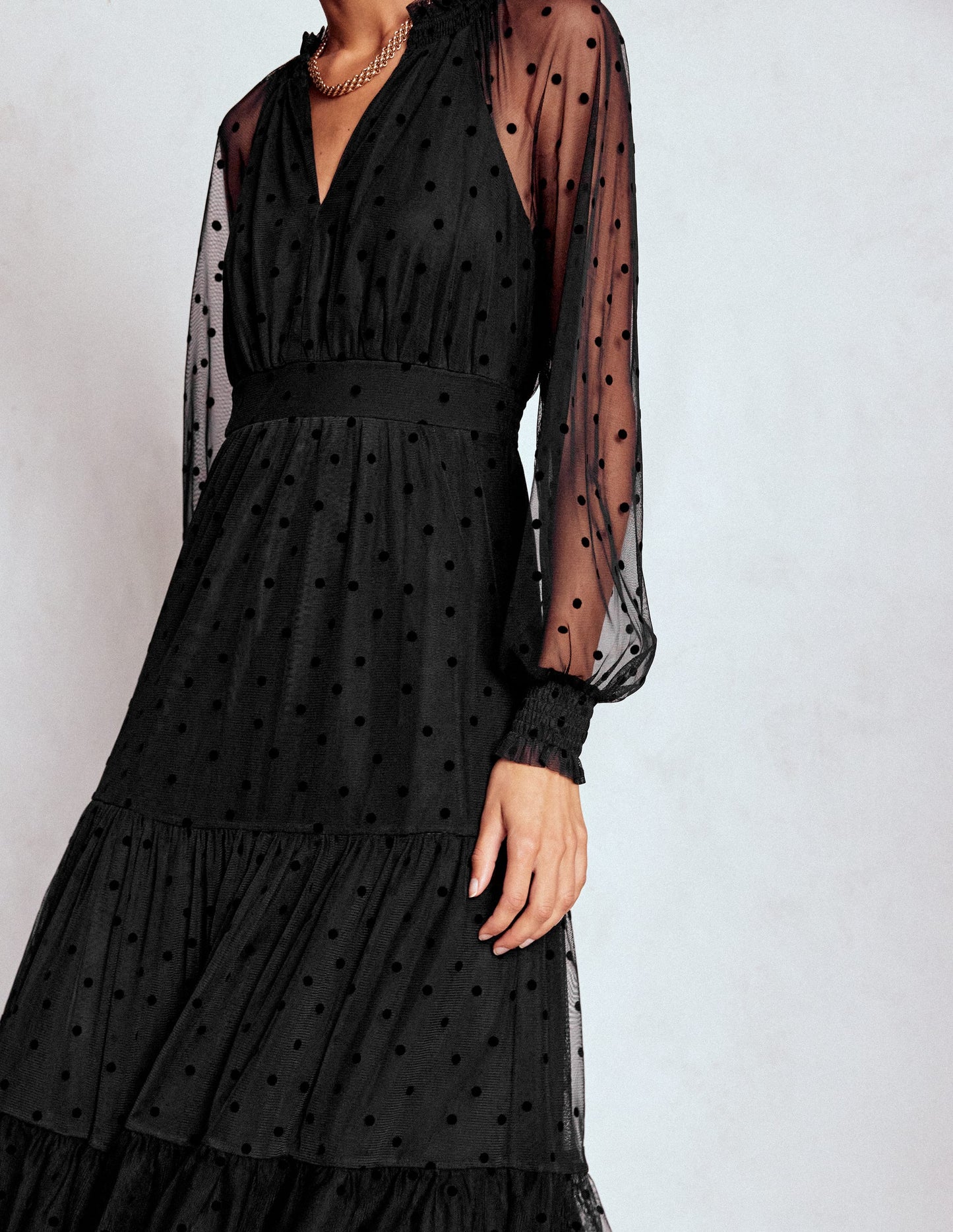 Lucille Tulle Midi Dress-Black