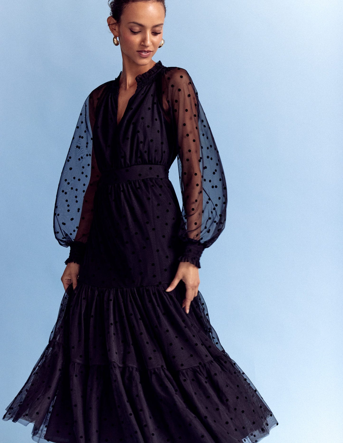 Lucille Tulle Midi Dress-Black