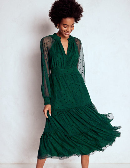 Lucille Tulle Midi Dress-Emerald Night-4
