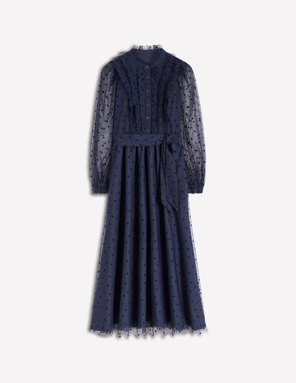 Tulle Ruffle Maxi Dress-Navy-7