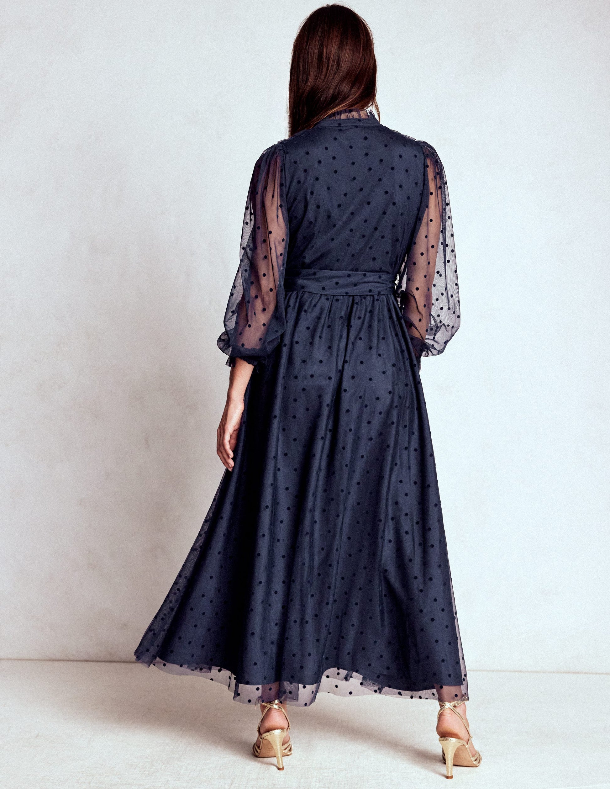 Tulle Ruffle Maxi Dress-Navy-3