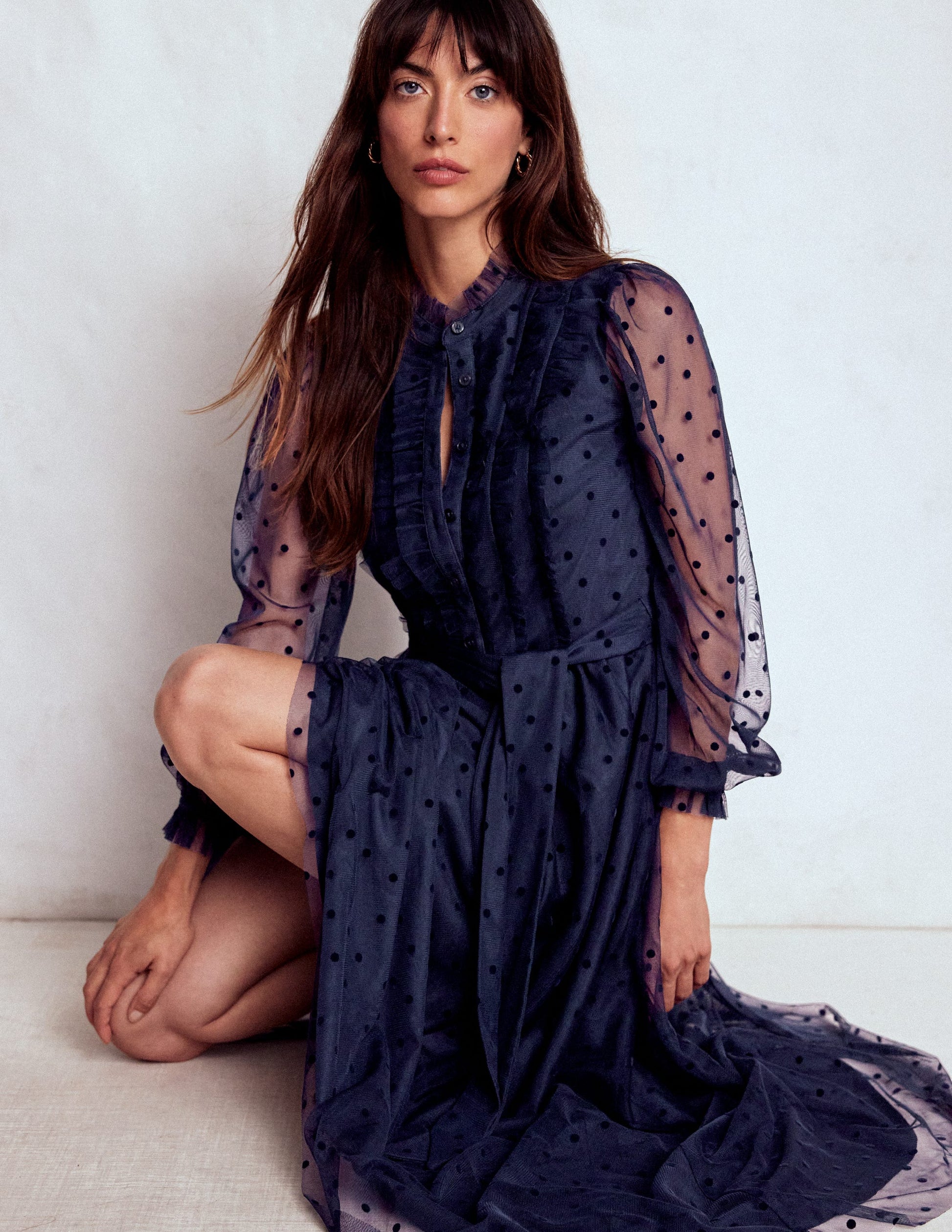 Tulle Ruffle Maxi Dress-Navy-4