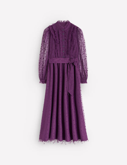 Tulle Ruffle Maxi Dress-Viola Purple-6