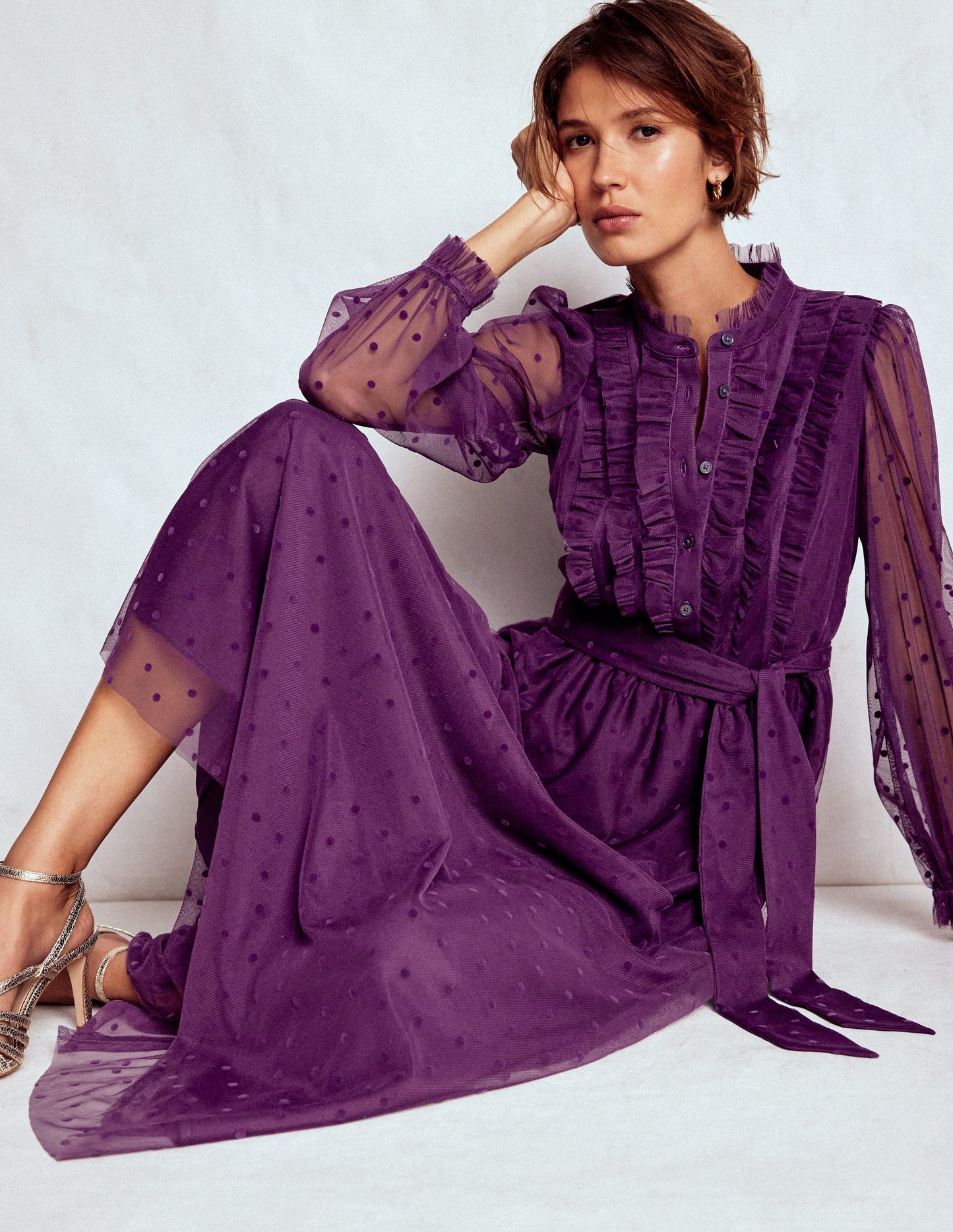 Tulle Ruffle Maxi Dress-Viola Purple