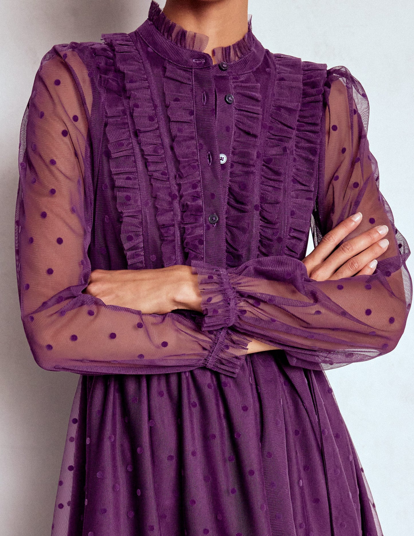 Tulle Ruffle Maxi Dress-Viola Purple