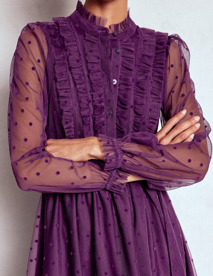 Tulle Ruffle Maxi Dress-Viola Purple-2