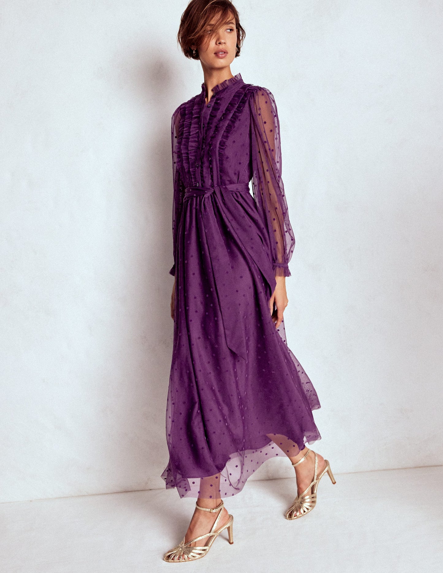 Tulle Ruffle Maxi Dress-Viola Purple