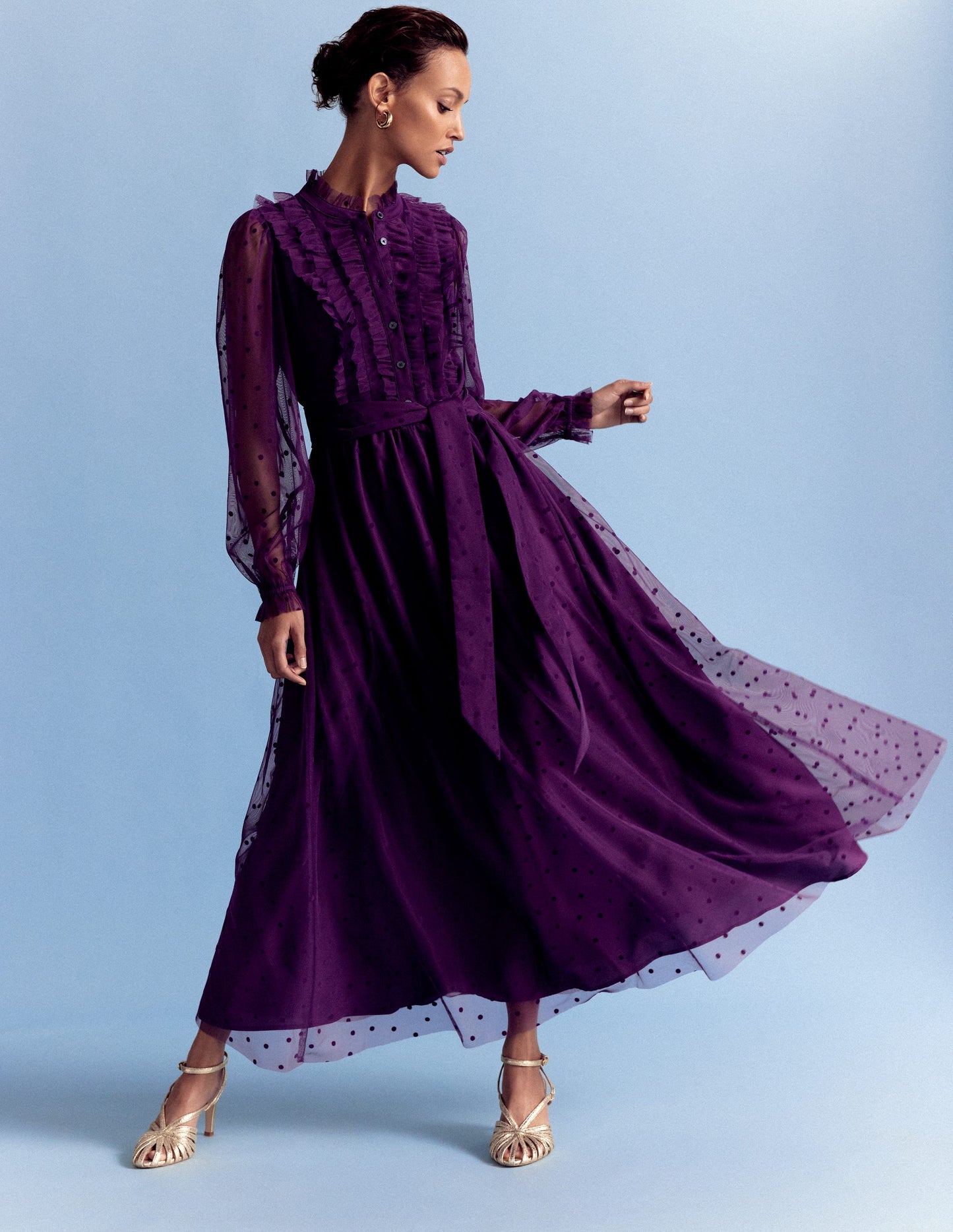 Tulle Ruffle Maxi Dress-Viola Purple