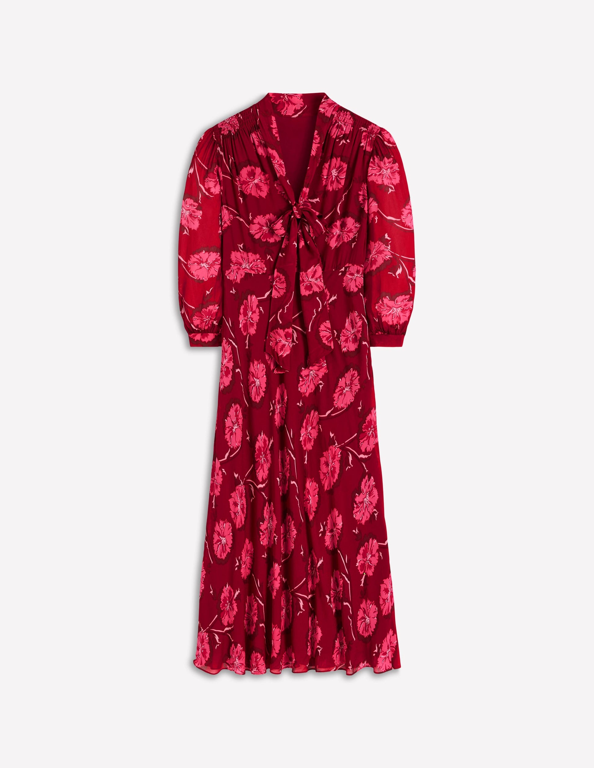 Brooke Tie Neck Tea Dress-Cranberry Red, Delicate Vine-6
