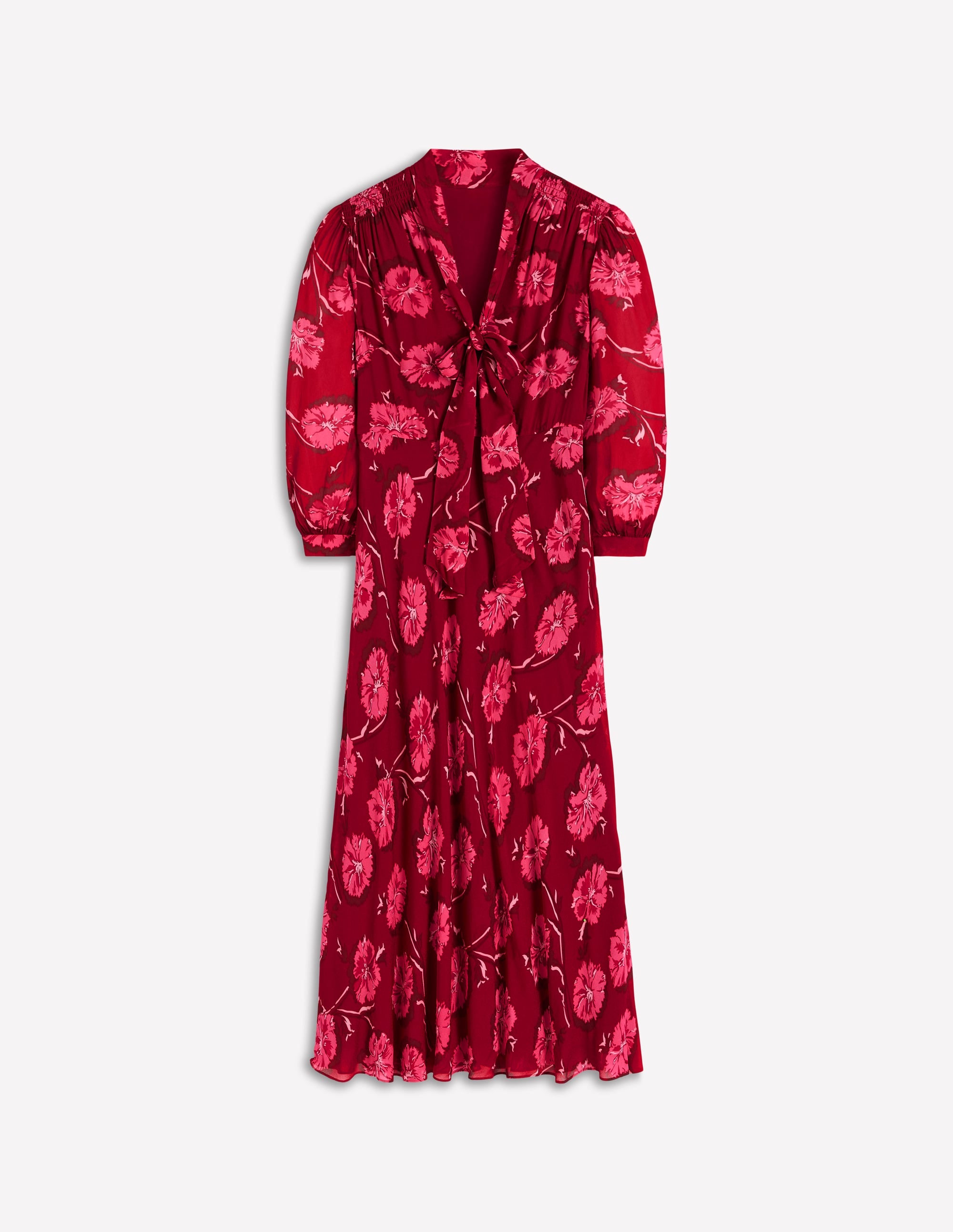 Brooke Tie Neck Tea Dress-Cranberry Red, Delicate Vine - Image 6