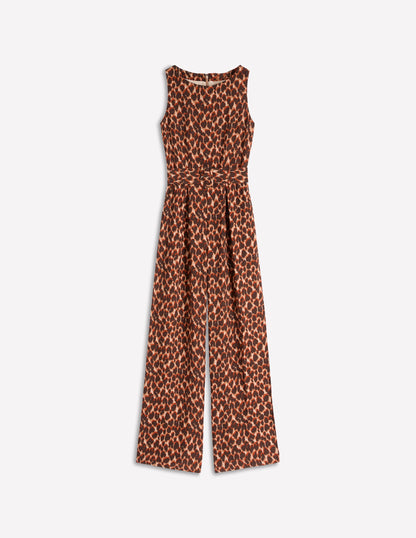 Gwen Slash Neck Jumpsuit-Sand, Abstract Leopard Spot-6