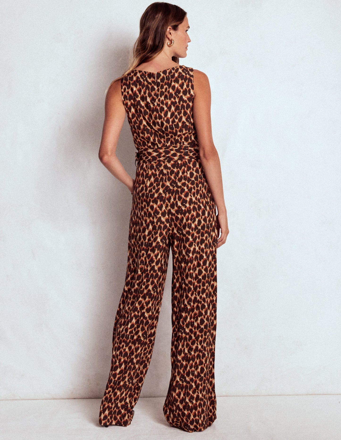 Gwen Slash Neck Jumpsuit-Sand, Abstract Leopard Spot