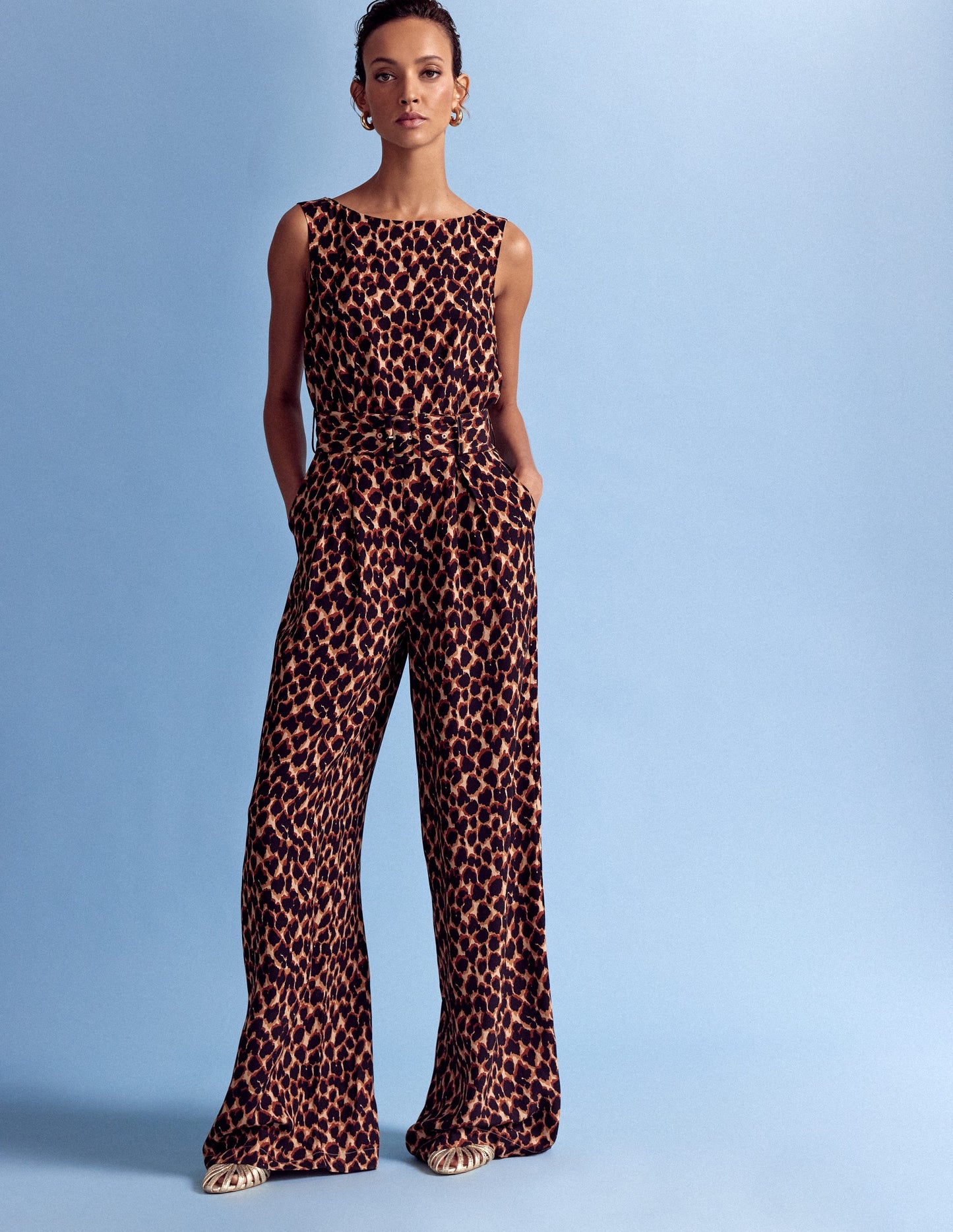Gwen Slash Neck Jumpsuit-Sand, Abstract Leopard Spot