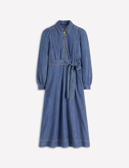 Adelaide Zip Denim Midi Dress-Mid Vintage Denim-6