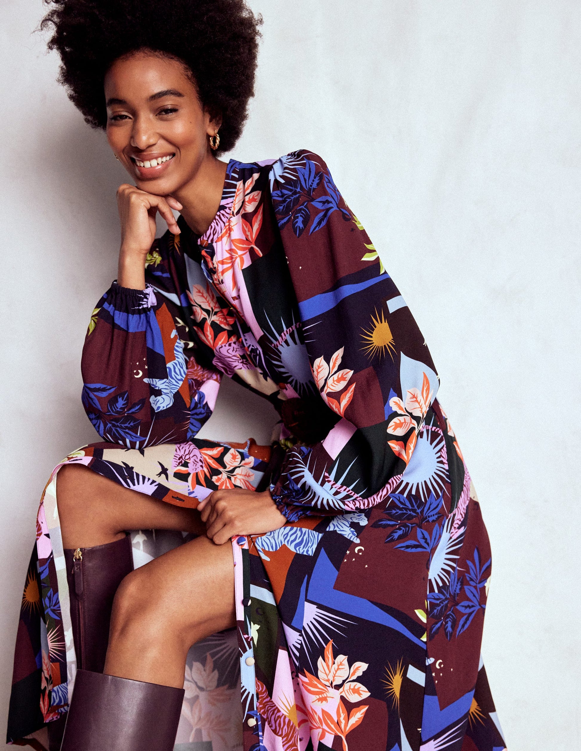 Mae Occasion Maxi Shirt Dress-Multi, Cosmic Savanna Boden UK