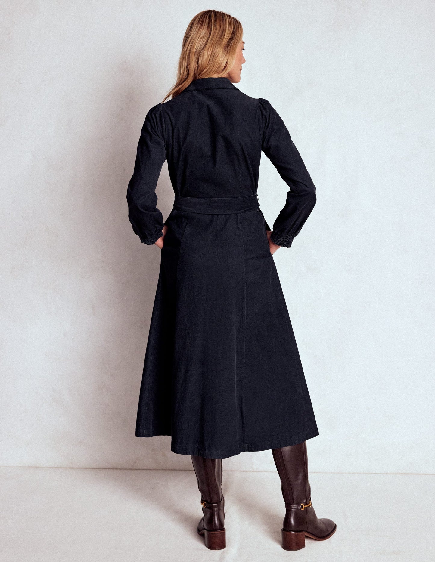 Clara Cord Midi Dress-Midnight Blue