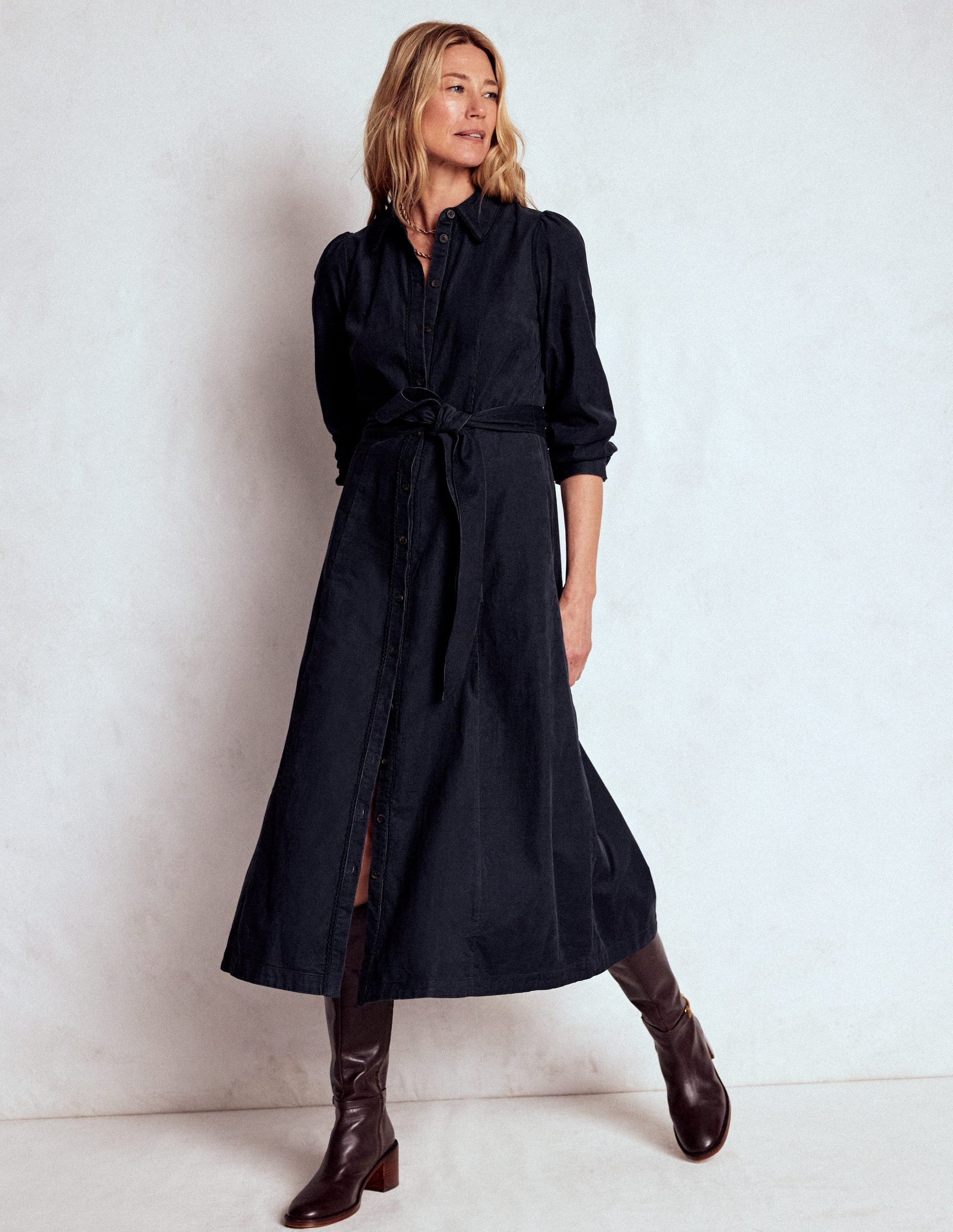 Clara Cord Midi Dress-Midnight Blue Boden UK