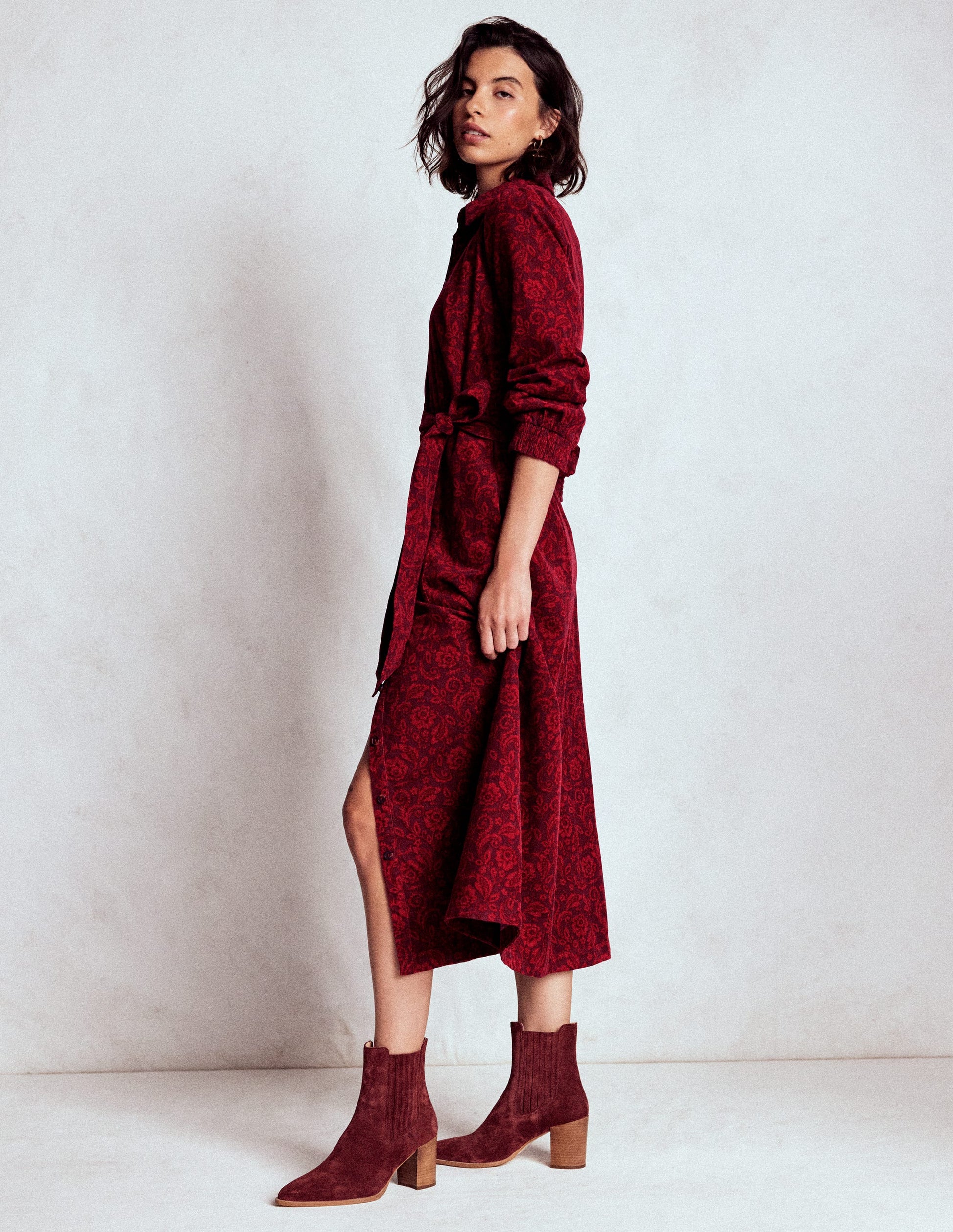 Clara Cord Midi Dress-Red Liquorice, Ornate Flora-1