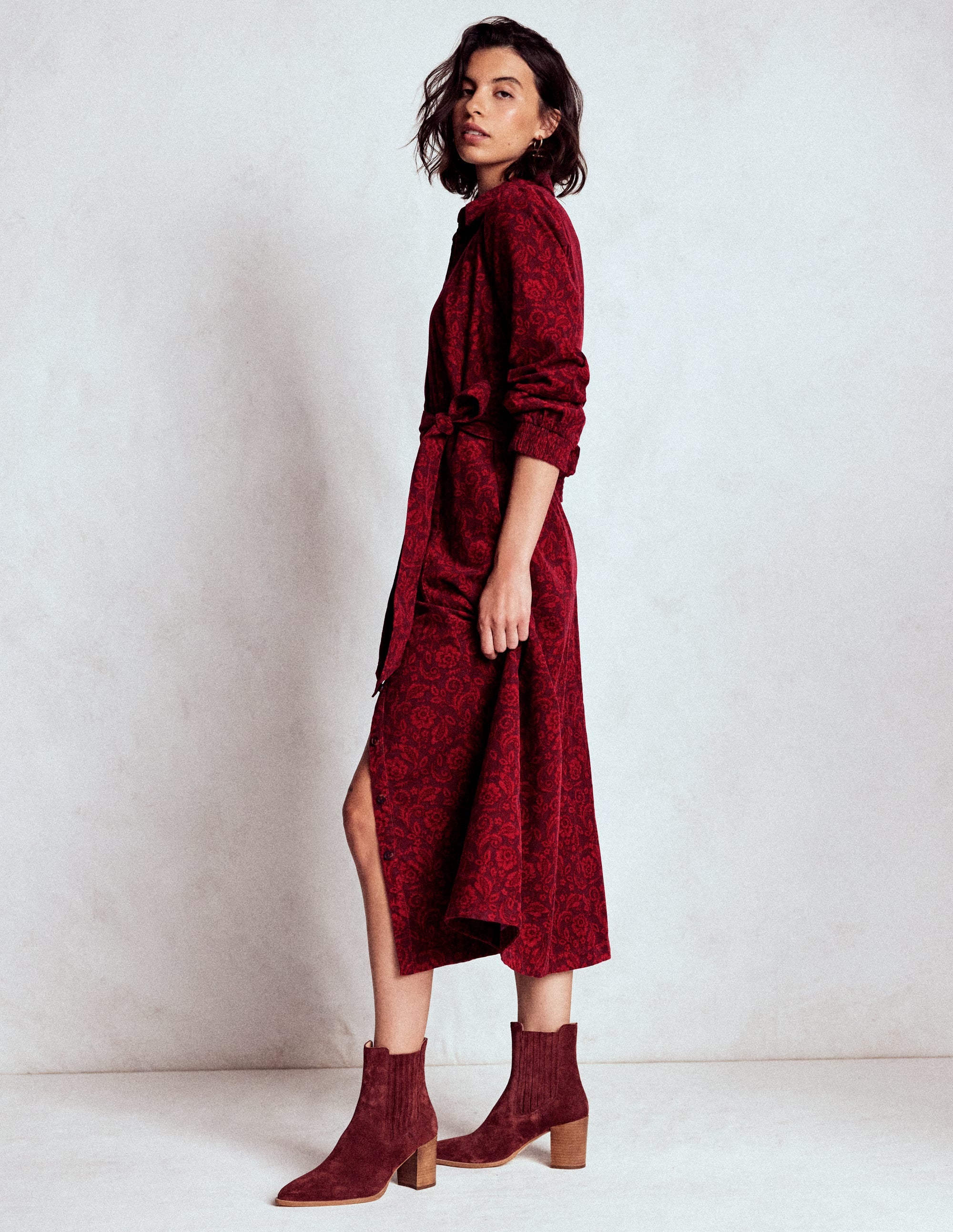 Clara Cord Midi Dress-Red Liquorice, Ornate Flora - Image 1