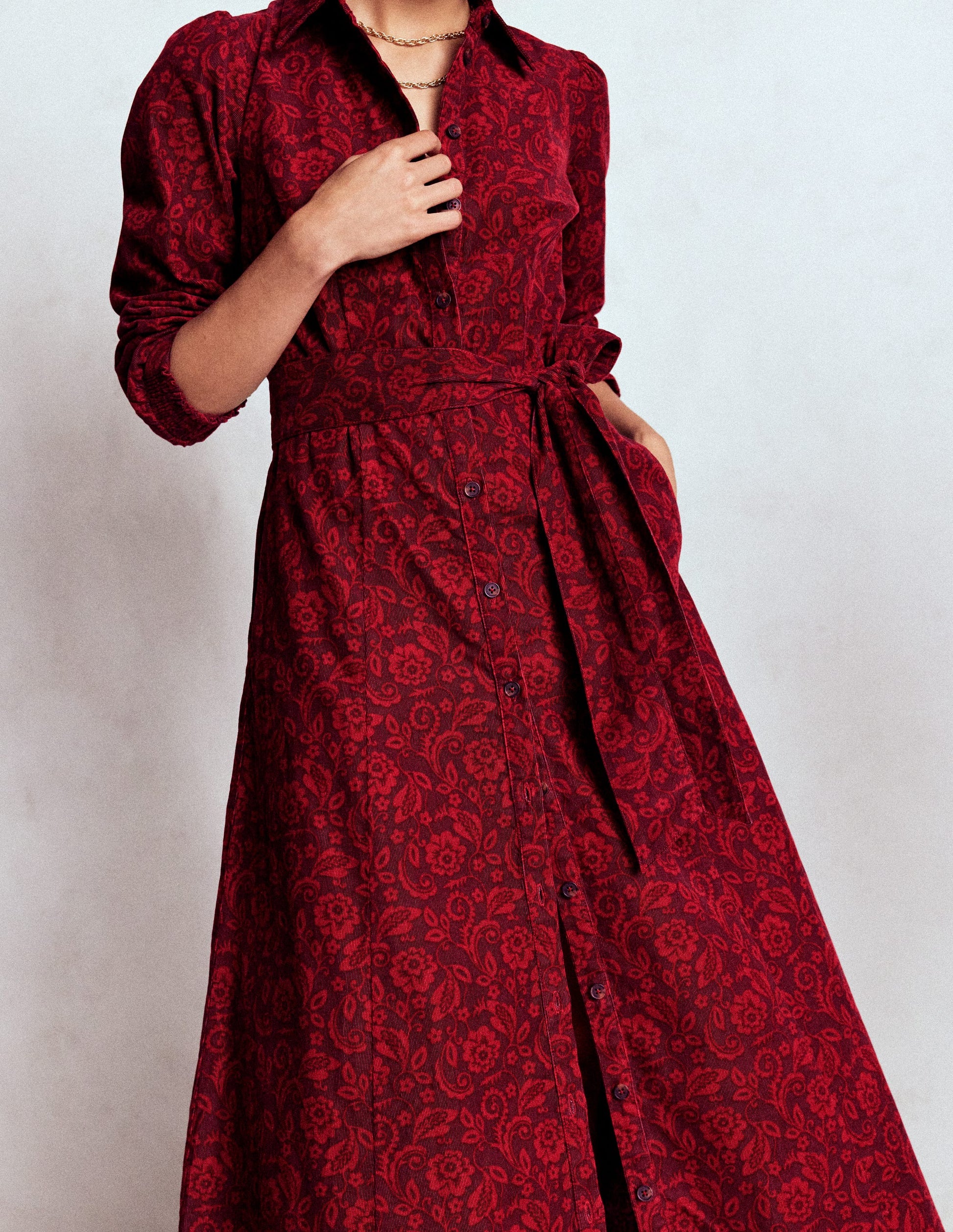 Clara Cord Midi Dress-Red Liquorice, Ornate Flora-2