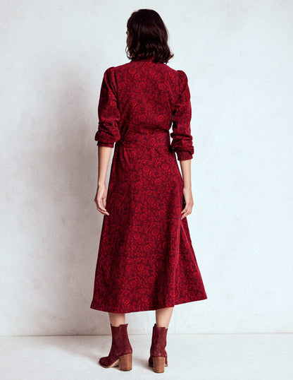 Clara Cord Midi Dress-Red Liquorice, Ornate Flora-3