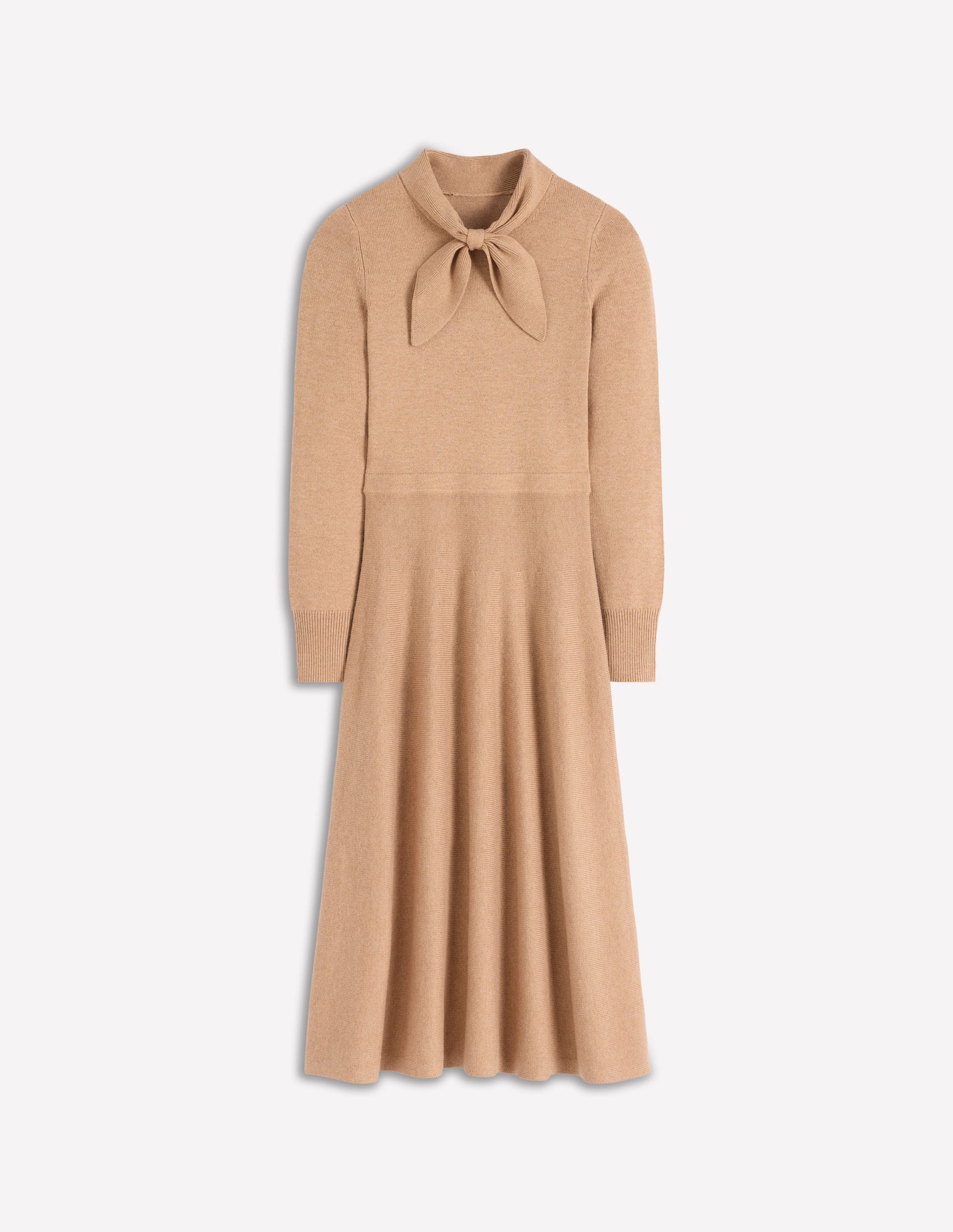 Knitted Bow Dress-Camel Melange-7