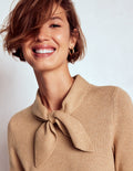 Knitted Bow Dress-Camel Melange