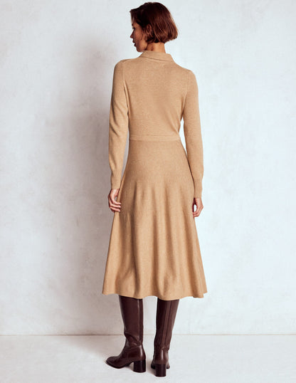 Knitted Bow Dress-Camel Melange-3
