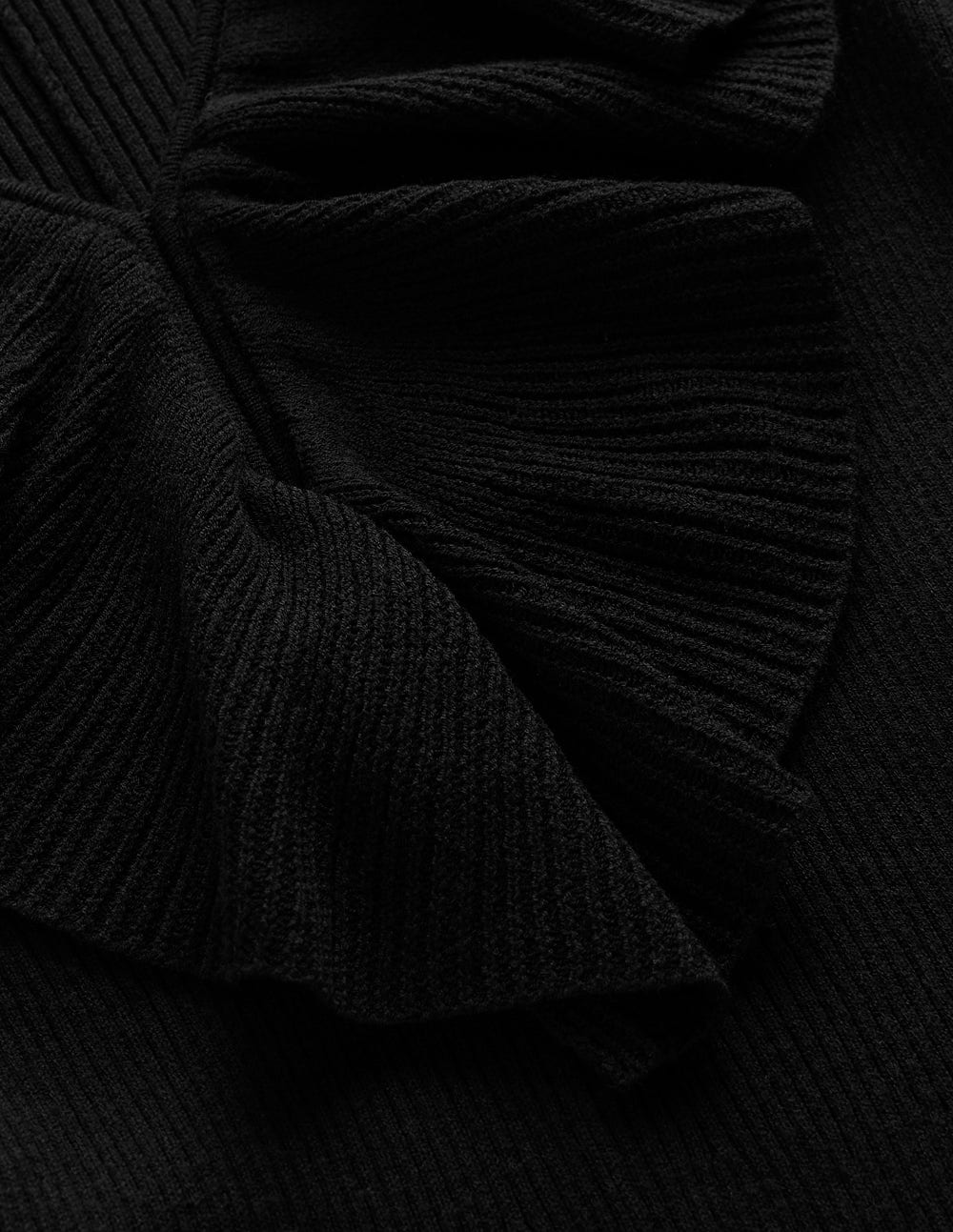 Ruffled Ribbed Dress-Black-6