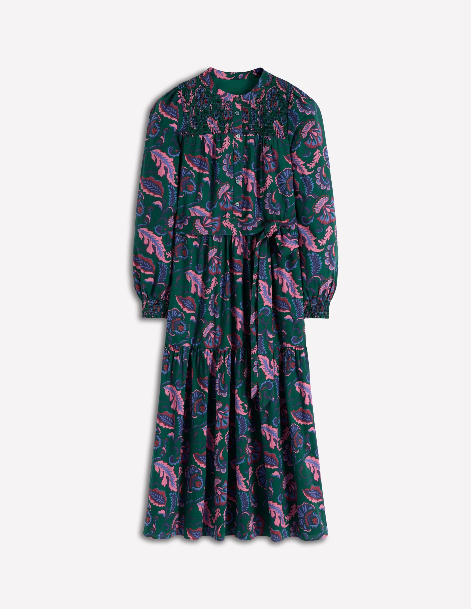 Cecily Cotton Midi Dress-Emerald Night, Ornate Meadow - Image 7