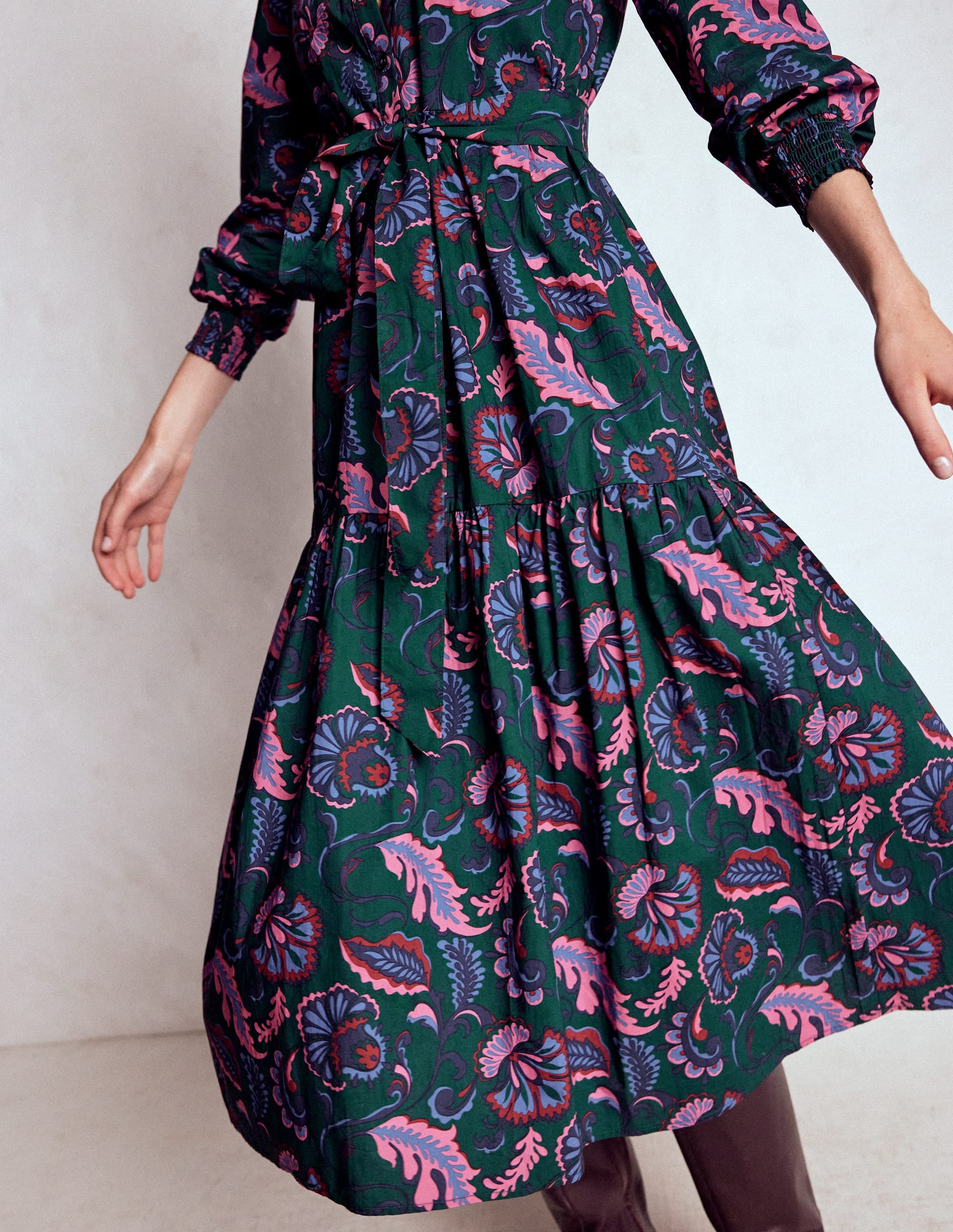 Cecily Cotton Midi Dress-Emerald Night, Ornate Meadow - Image 2
