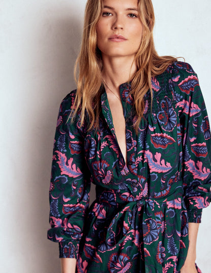 Cecily Cotton Midi Dress-Emerald Night, Ornate Meadow-5