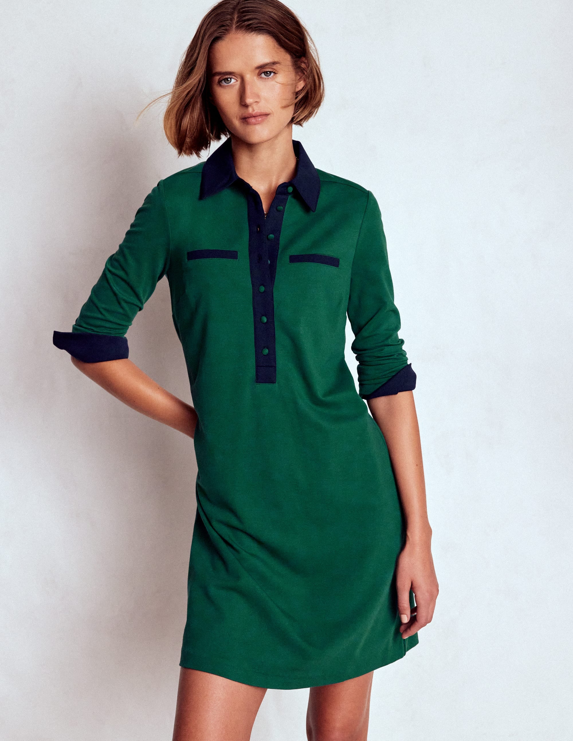 Georgina Ponte Dress-Green and Navy - Image 1