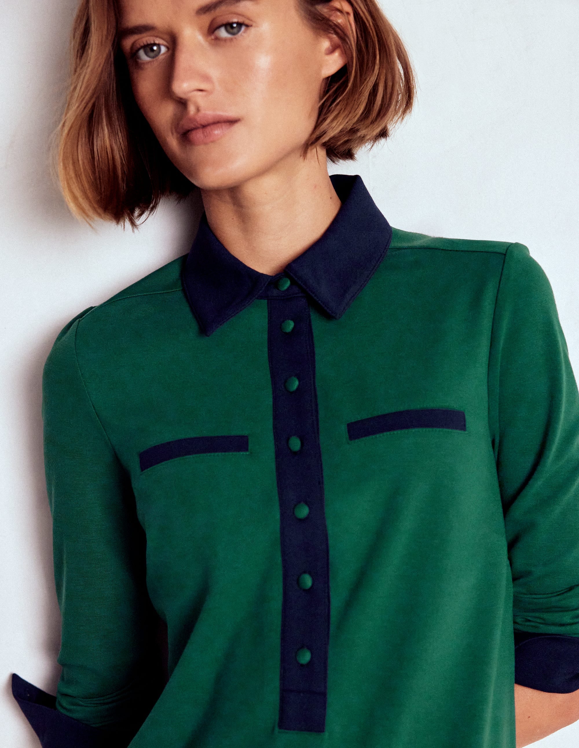 Georgina Ponte Dress-Green and Navy - Image 2