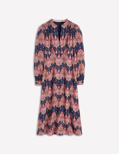Cassie Smocked Tea Dress-Navy, Embellished Paisley-6