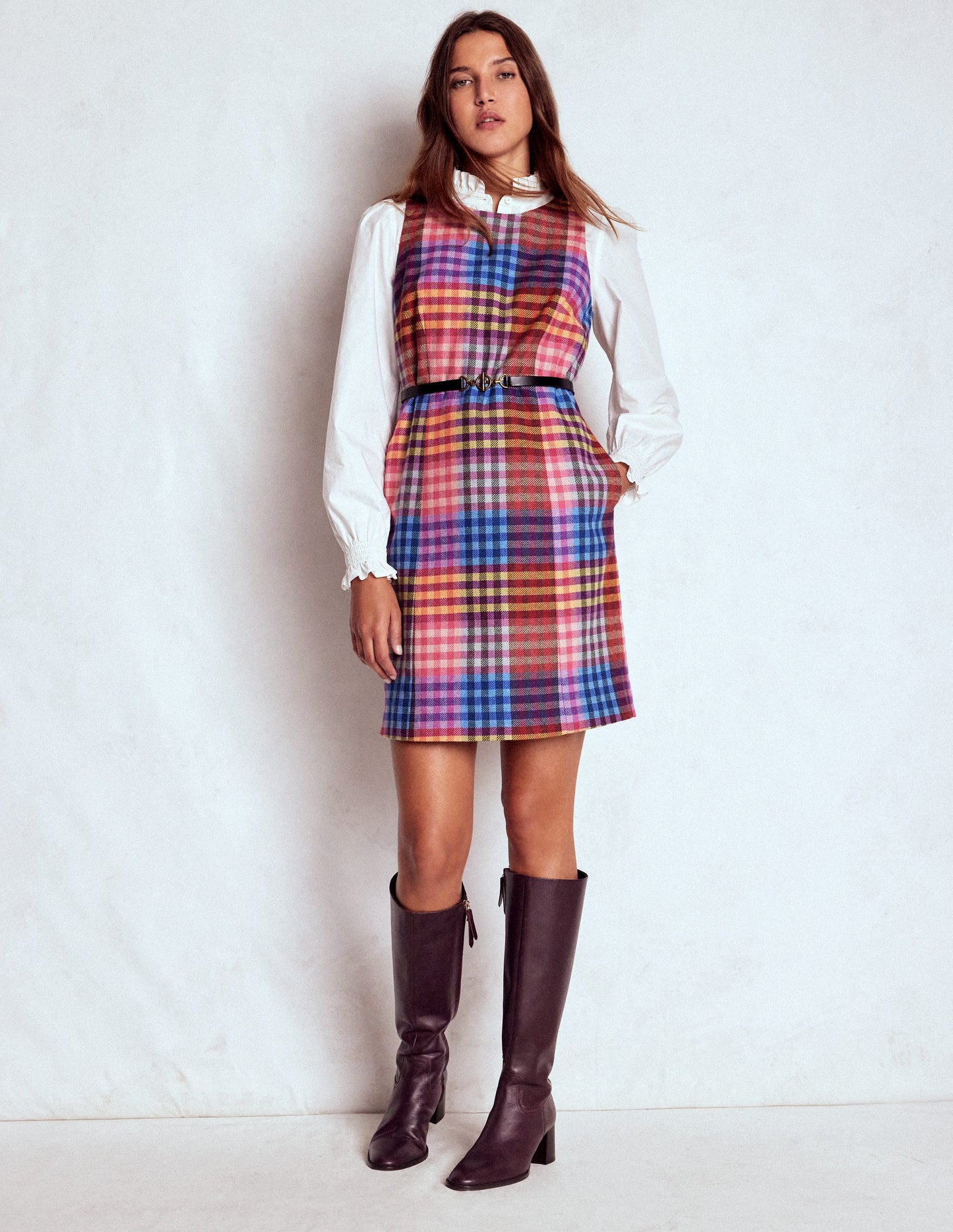 Annie Check Shift Dress-Rainbow Multigingham