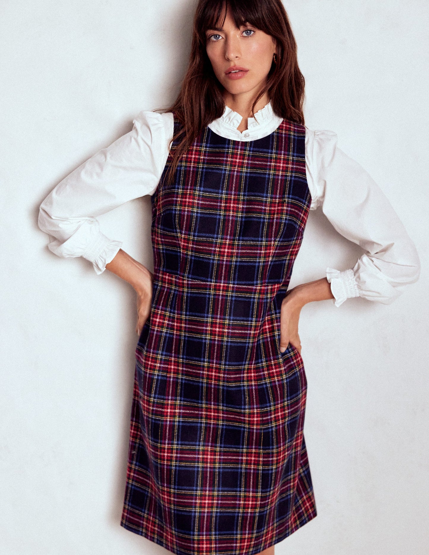 Annie Check Shift Dress-Navy, Green and Red Check