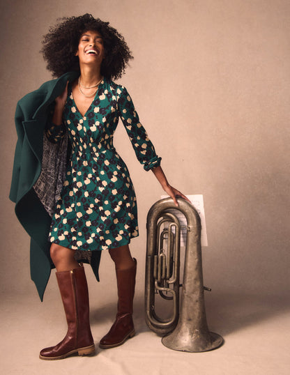 Sarah Short Jersey Dress-Emerald Night, Garden Blossom-6