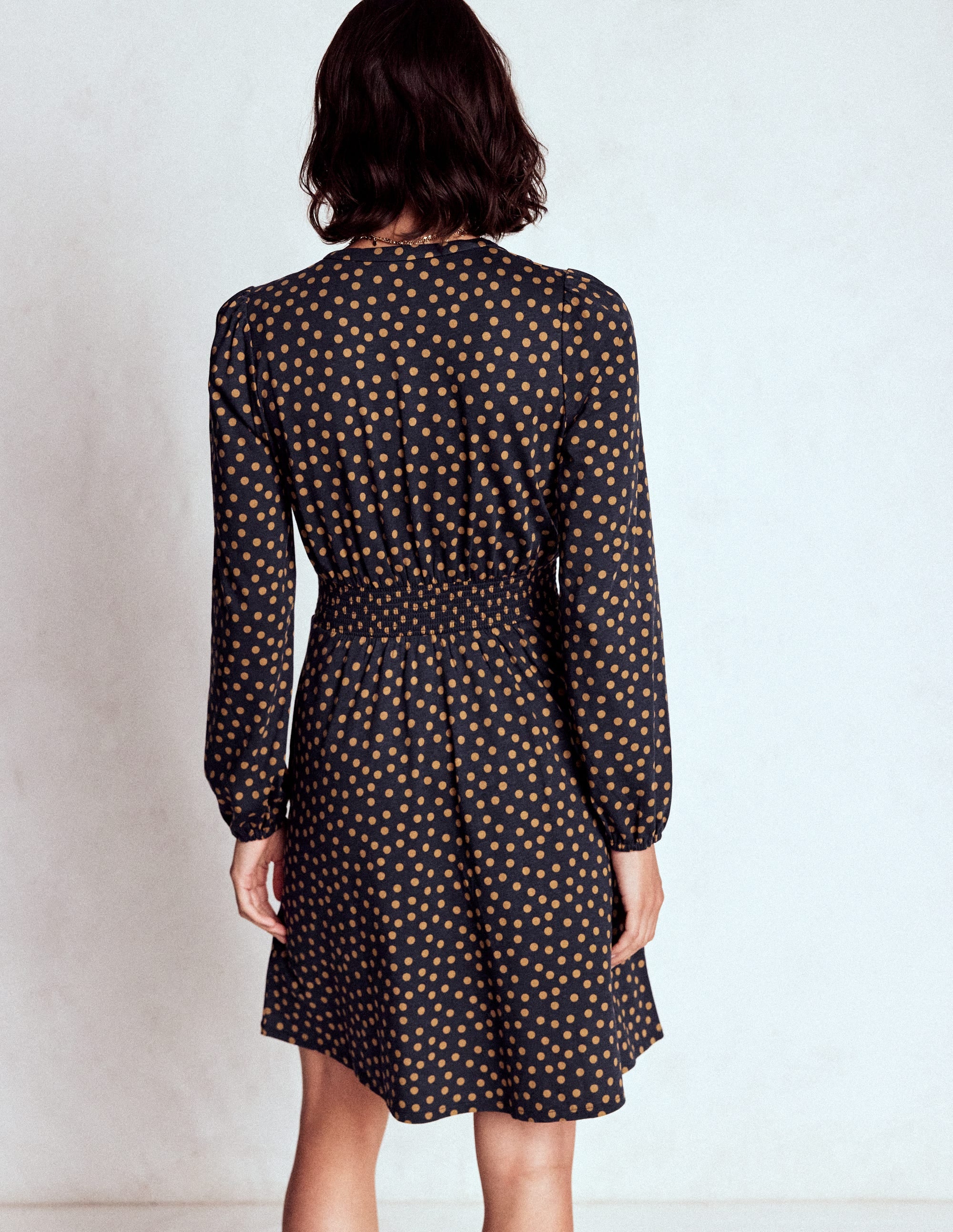 Sarah Short Jersey Dress-French Navy, Dijon Dot - Image 3