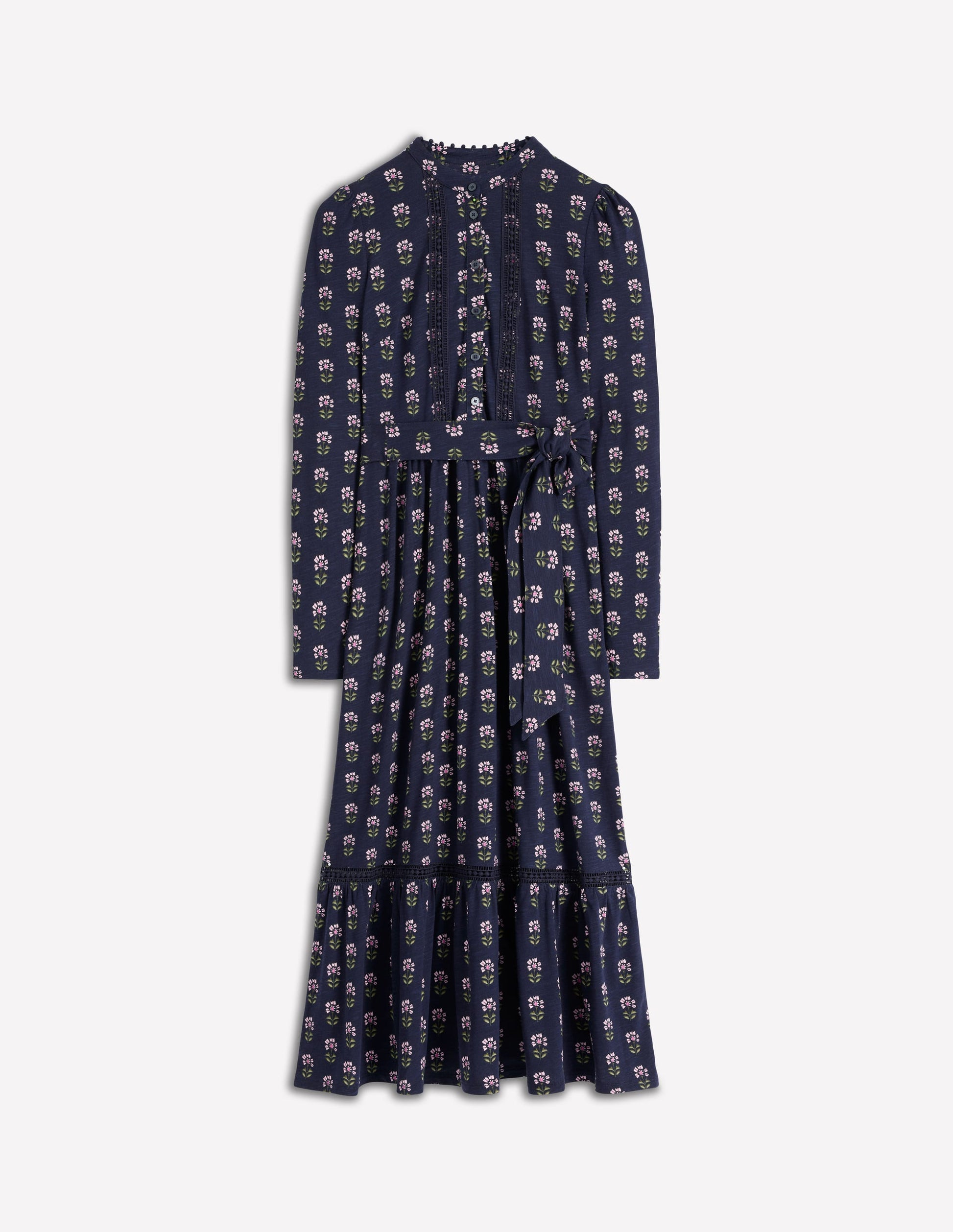 Edwina Jersey Shirt Dress-French Navy, Woodblock Flower-5