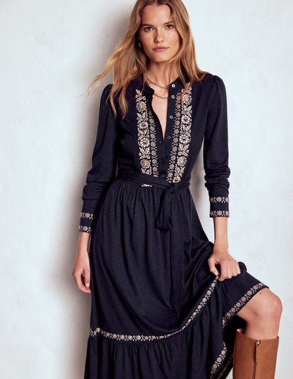 Edwina Jersey Shirt Dress-Navy-1