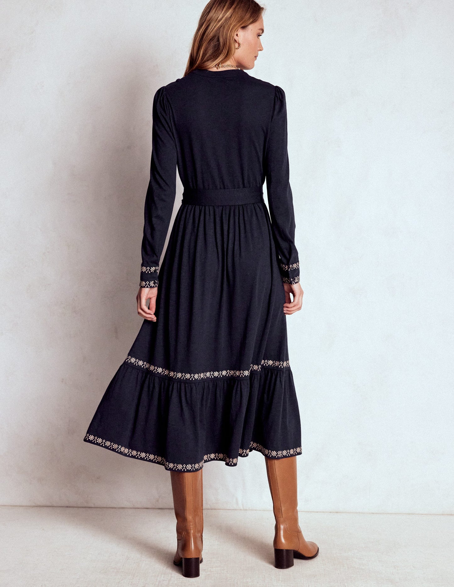 Edwina Jersey Shirt Dress-Navy