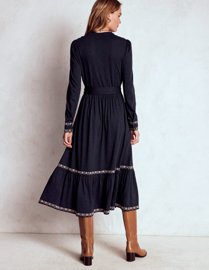 Edwina Jersey Shirt Dress-Navy-3