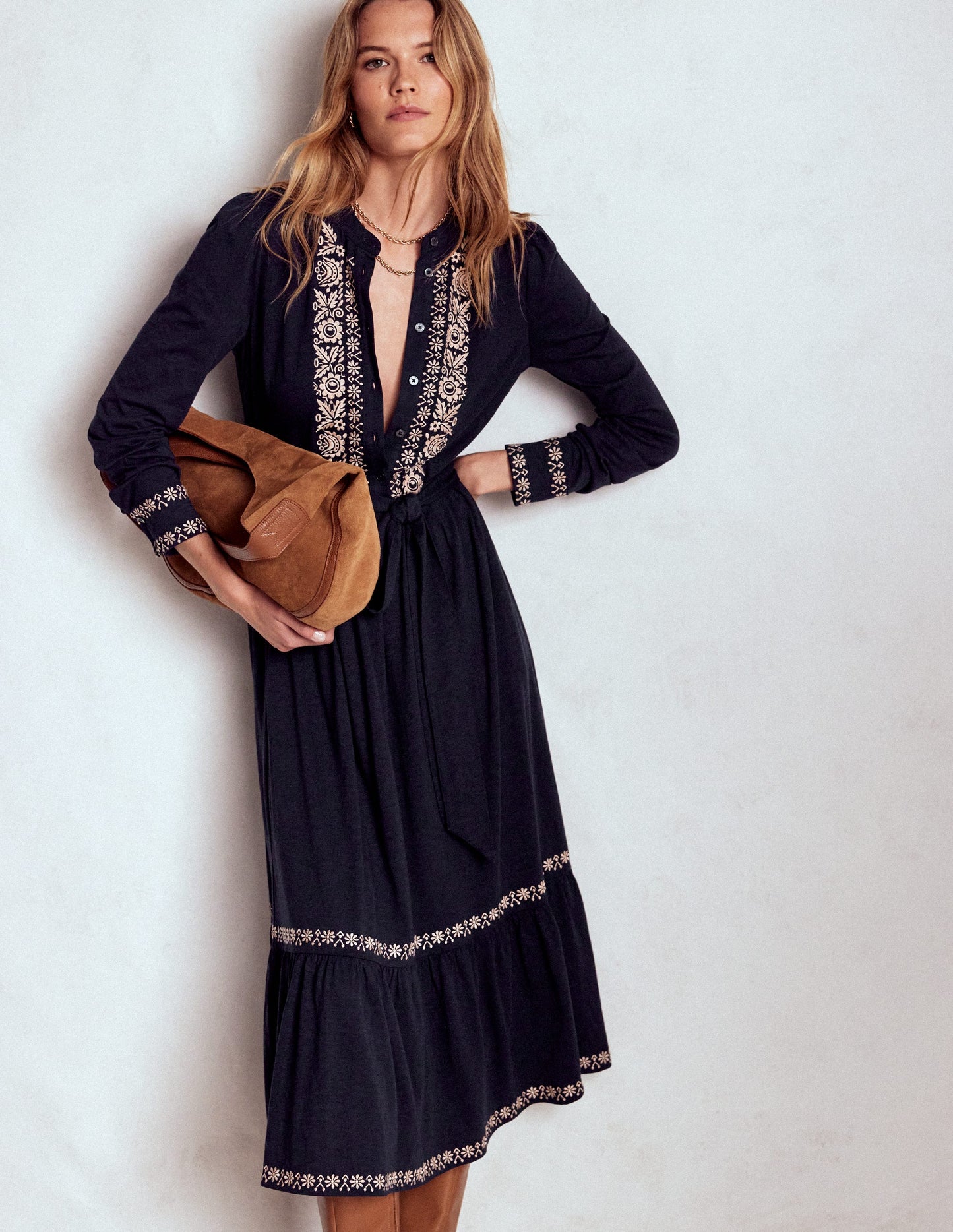 Edwina Jersey Shirt Dress-Navy