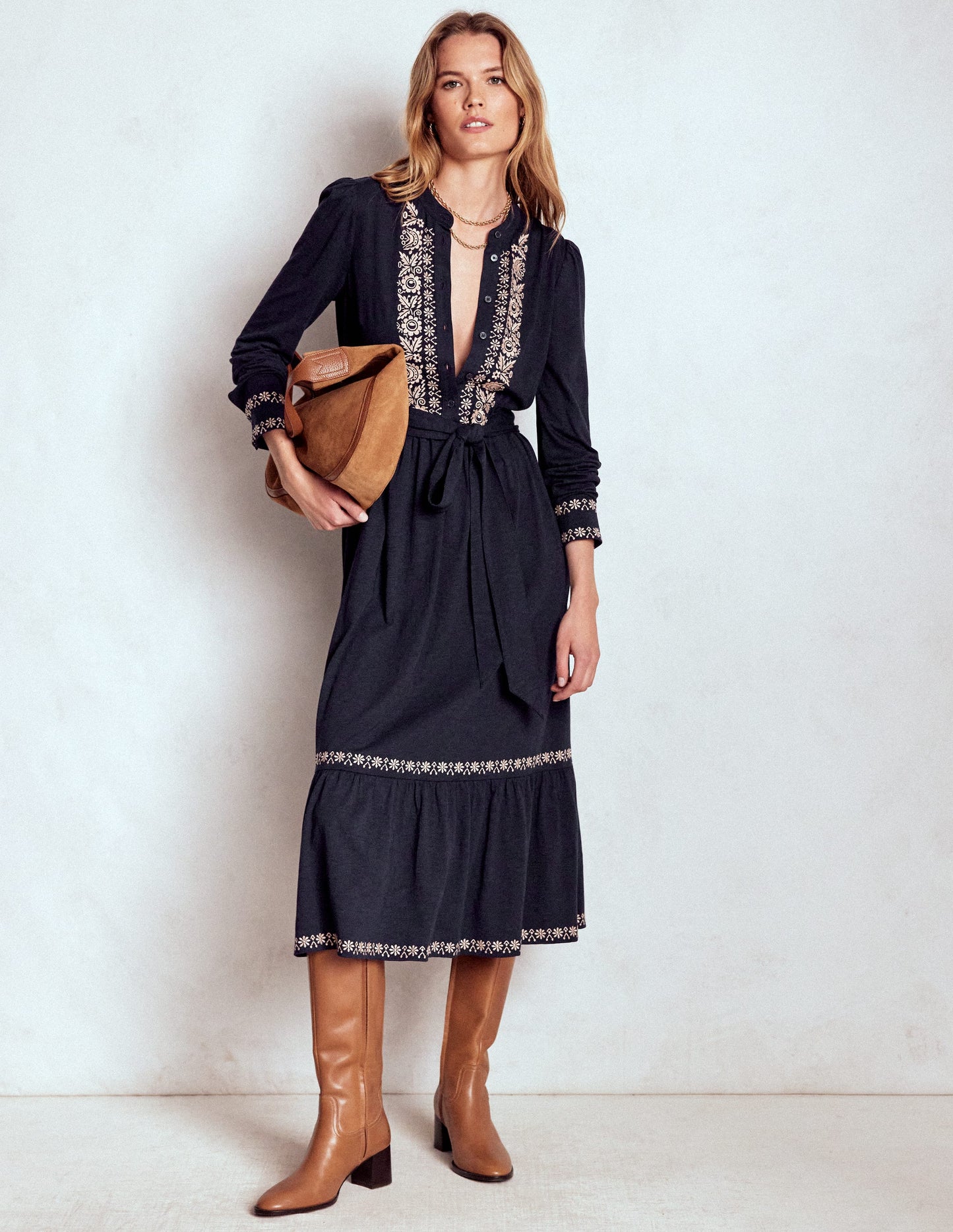 Edwina Jersey Shirt Dress-Navy