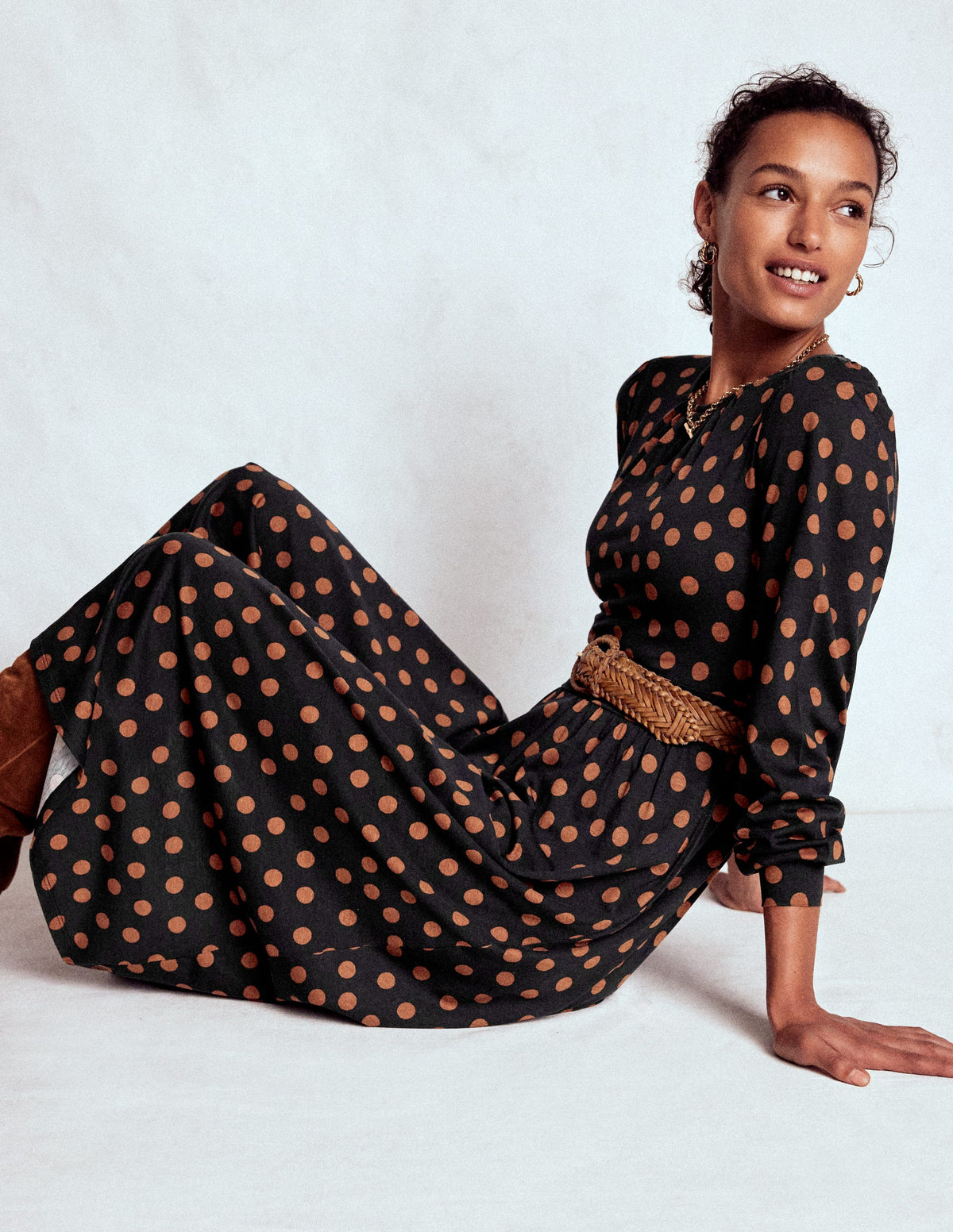 Alexandra Jersey Midi Dress-Black, Tortoise Shell Dot - Image 2
