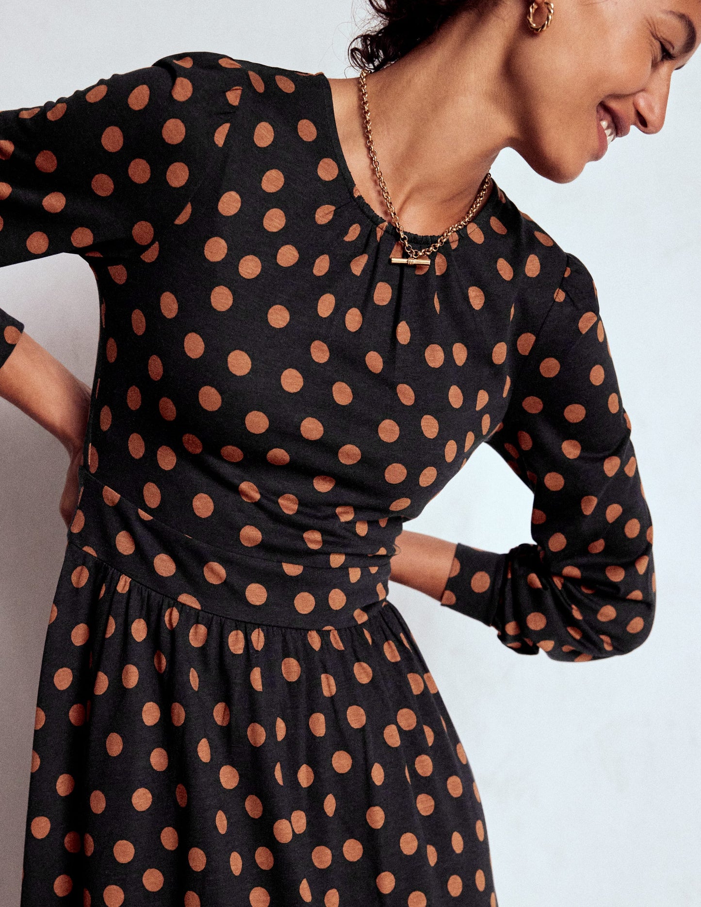 Alexandra Jersey Midi Dress-Black, Tortoise Shell Dot