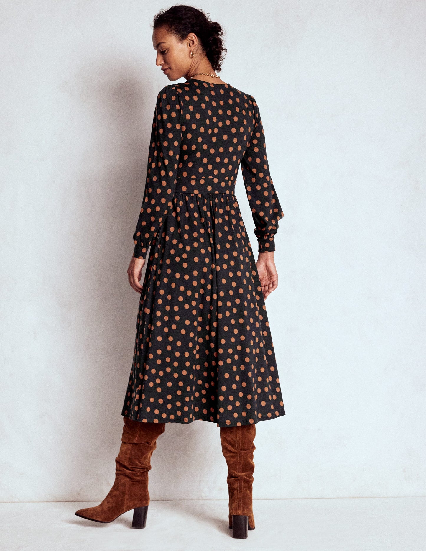 Alexandra Jersey Midi Dress-Black, Tortoise Shell Dot
