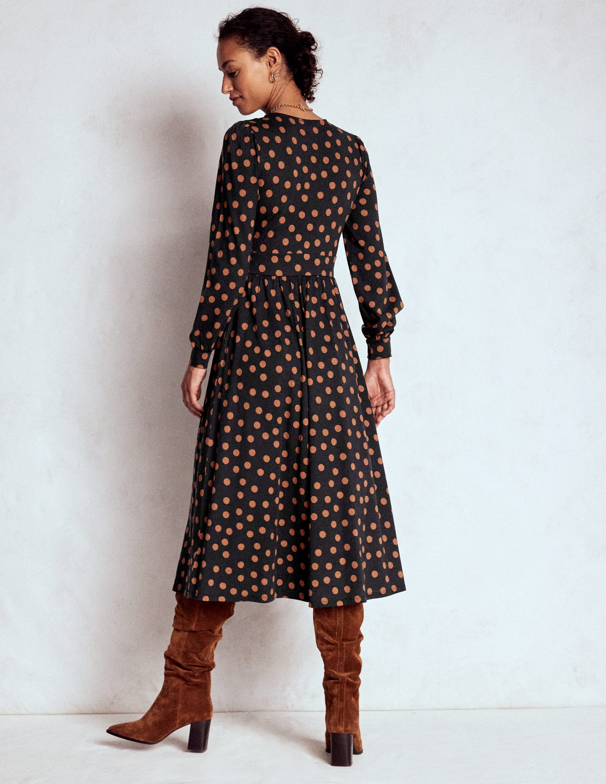 Alexandra Jersey Midi Dress-Black, Tortoise Shell Dot-4